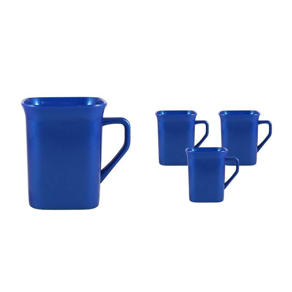 Kit 4 Canecas Quadrada Azul 250Ml Plástico Premium