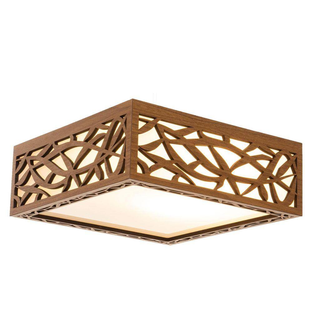 Lustre Decorativo Madeira Plafon Copacabana Quad 40Cm