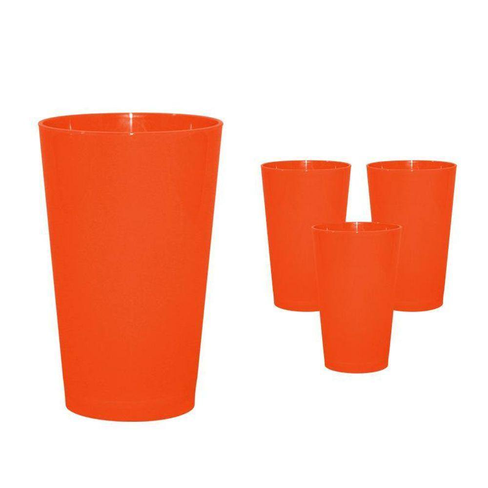 Kit 4 Copos Cancun Alaranjado 320Ml Plástico Premium