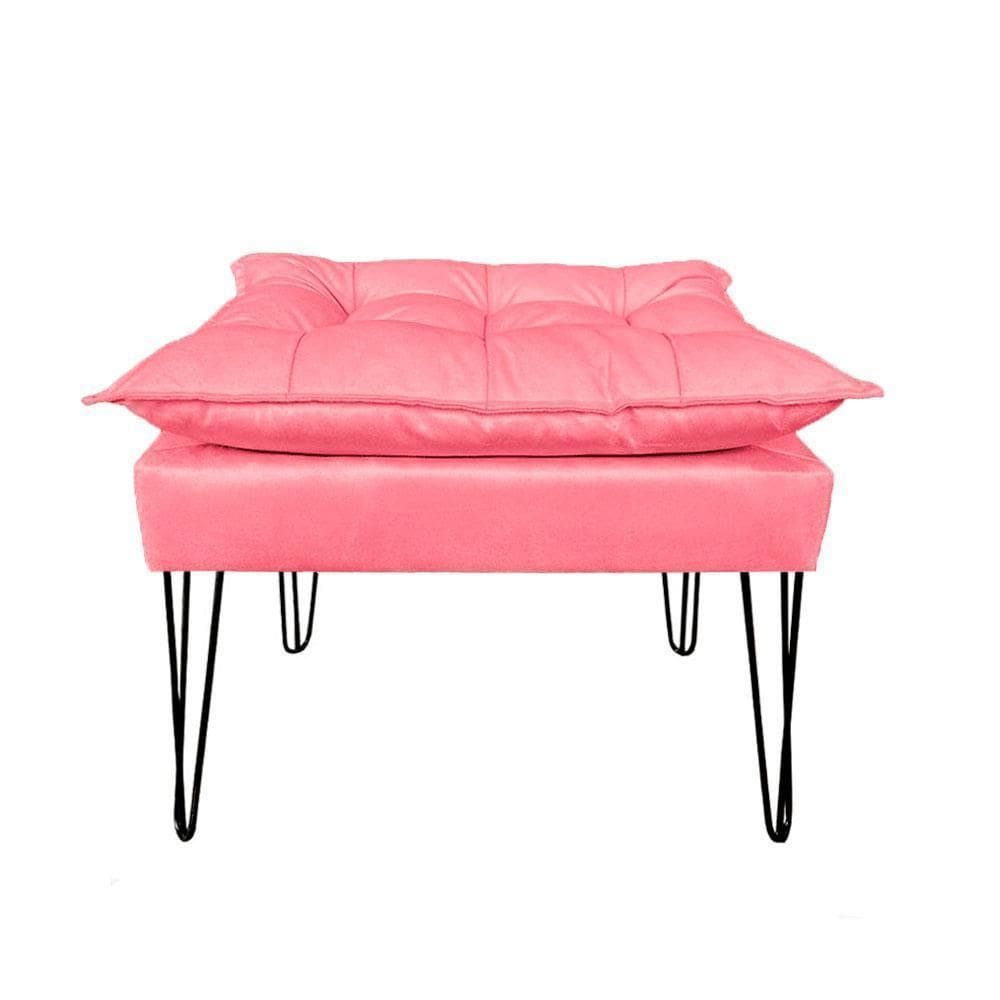Puf Puff Banqueta Opala Suede Rosê Pé De Ferro Preto