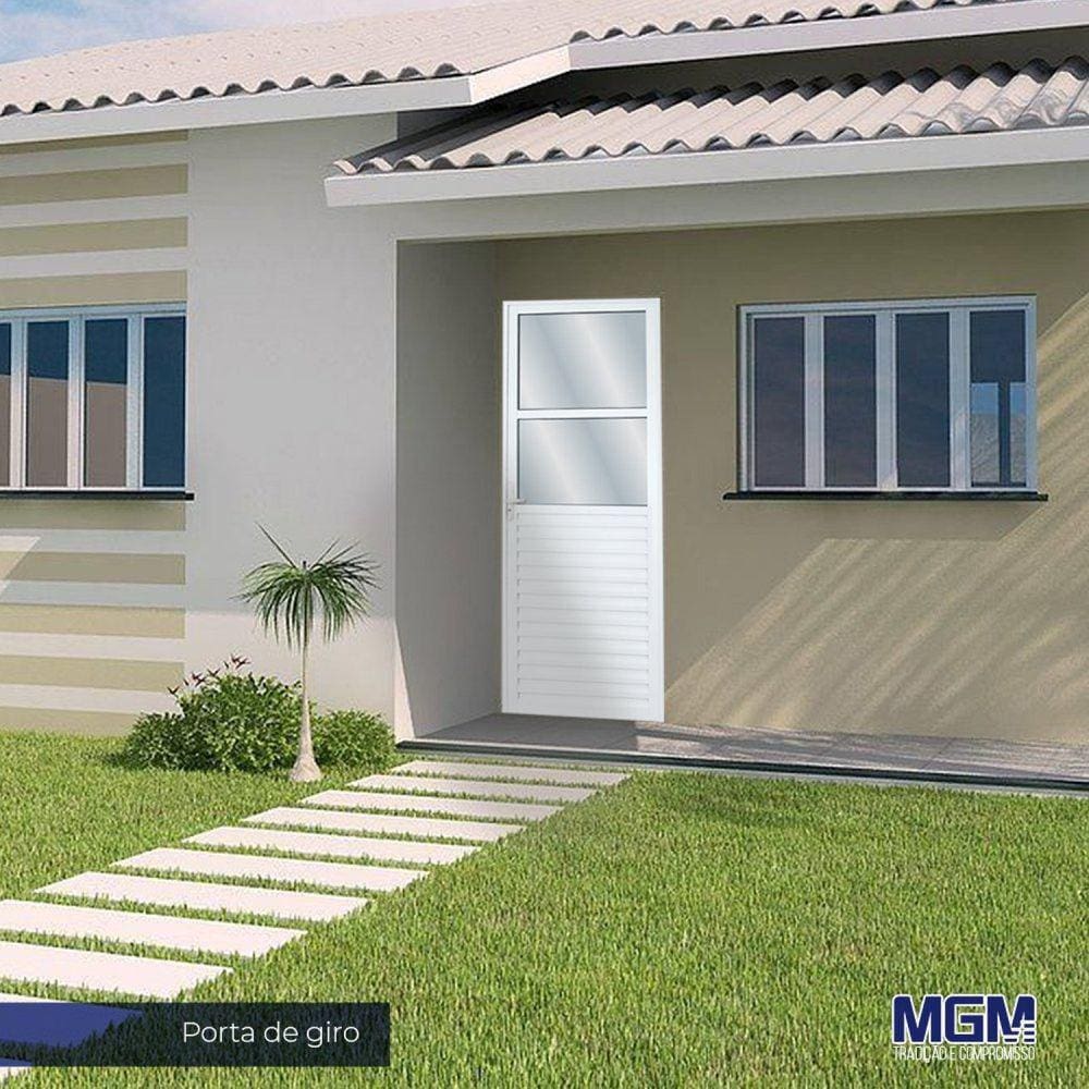 Porta de Alumínio 210x60cm com 2 Vidros Lisos Linha Solida MGM Branco