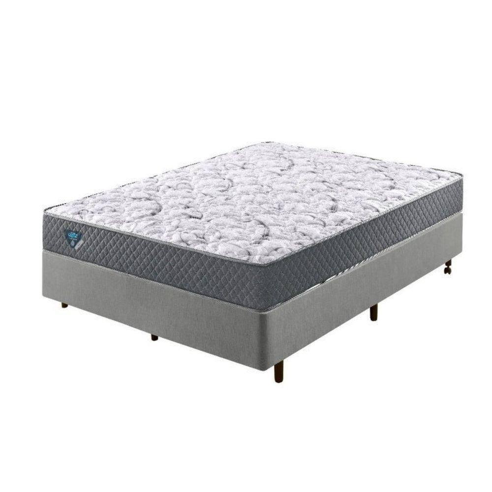Cama Box Casal Reforçado 138x188x38cm e Colchão Adapto Molas Ensacadas Cinza