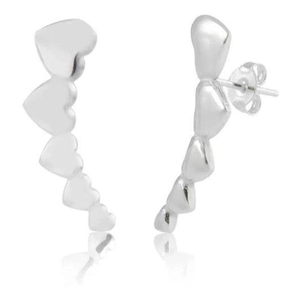 Brinco Ear Cuff Coração Folheado Antialérgico - Prateado