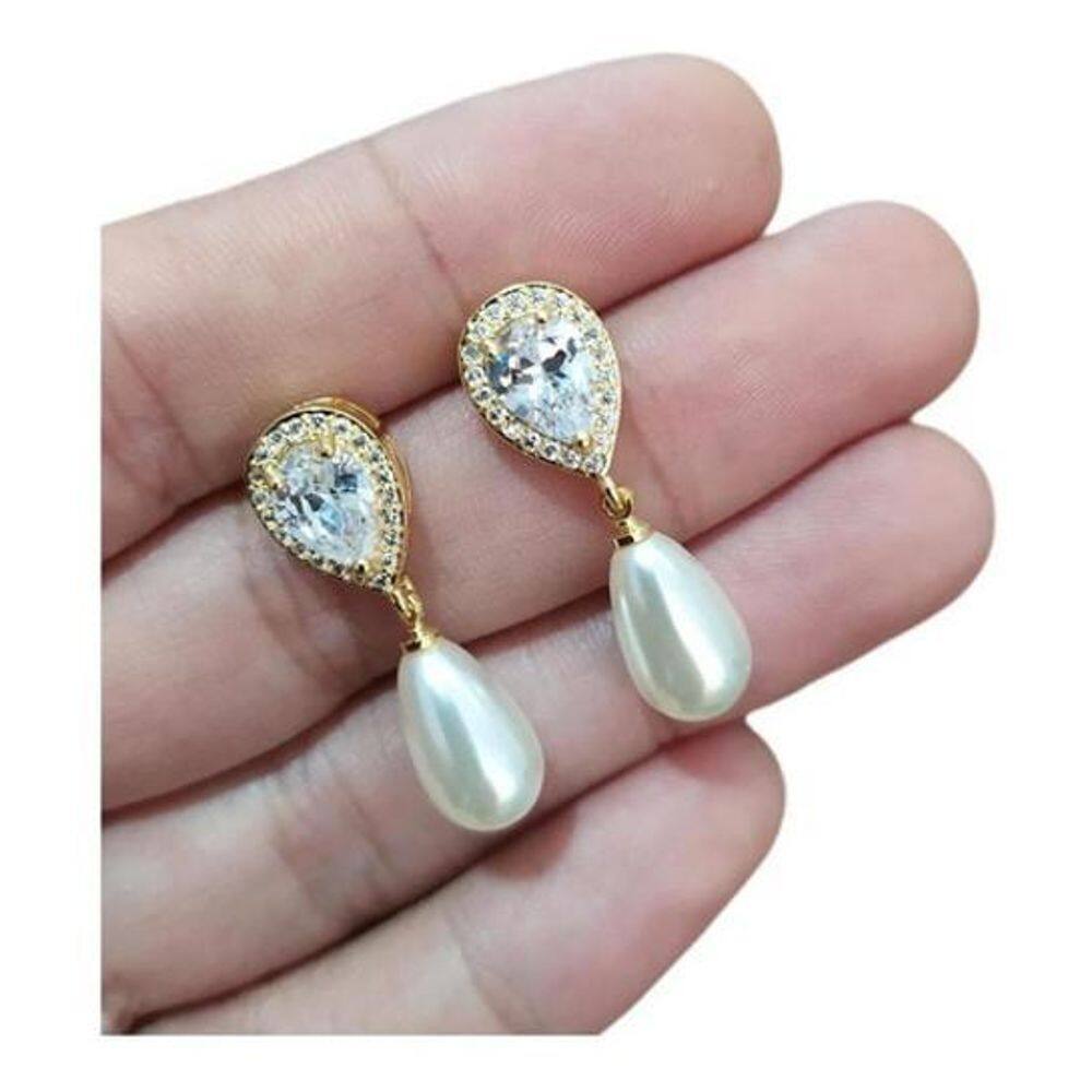 Brinco Noiva Zirconia E Pérola Luxo - Rosê