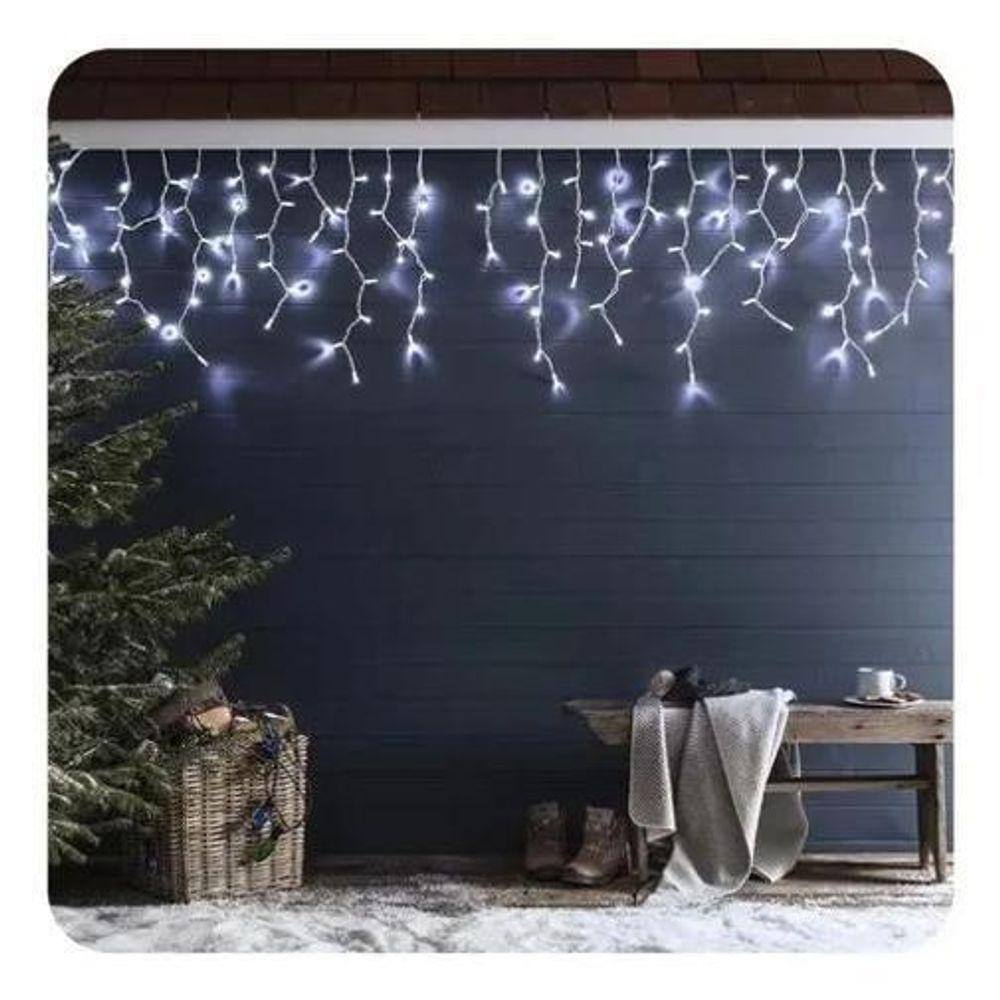 Luz Natal Cascata 300 Leds Branco Uso Interno e Externo