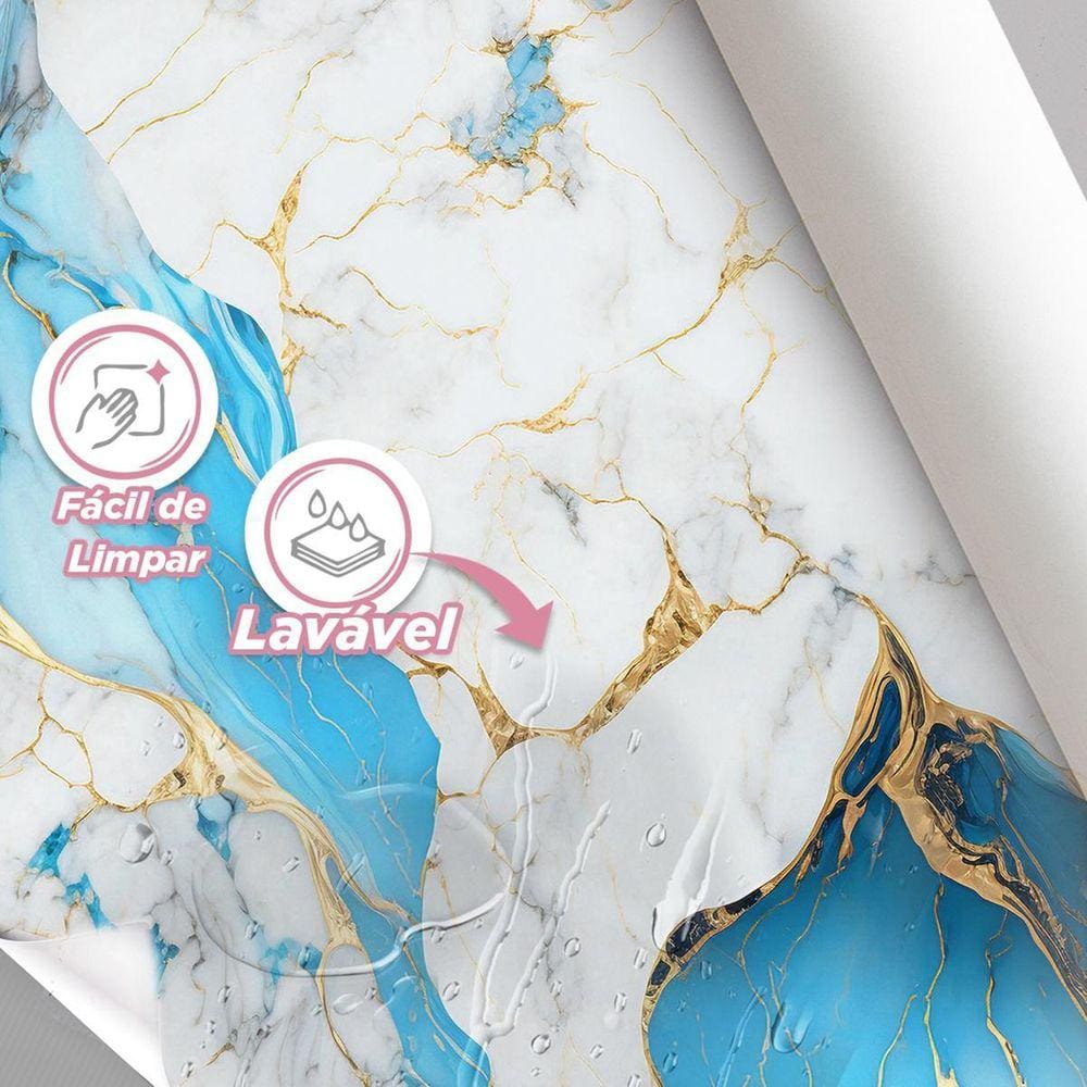 Papel De Parede Painel 3D Mármore Branco Dourado Azul 2M