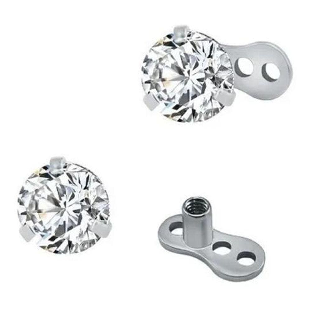 Piercing Microdermal Zirconia Pedra Aço - Prateado - 3 Mm