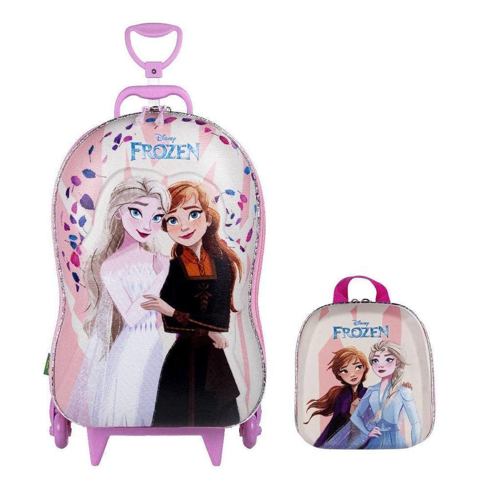 Kit Mochila De Rodas E Lancheira Frozen Elsa E Anna Em 3D