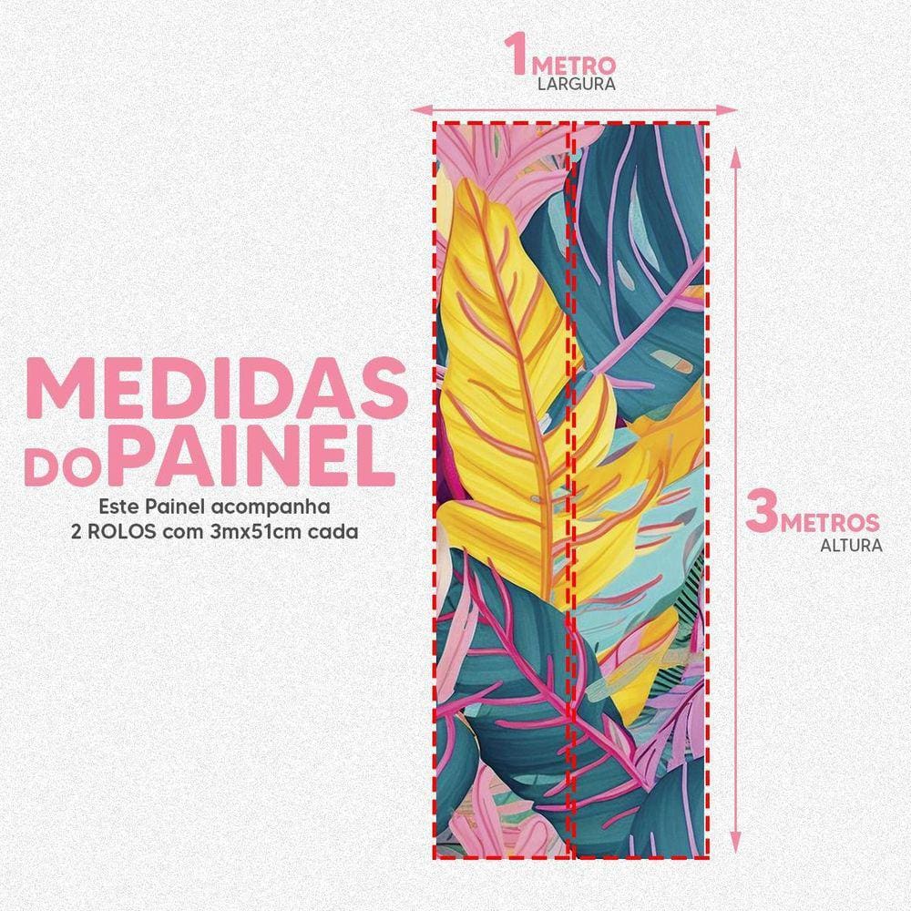 Papel De Parede Painel 3D Folhas Tropicais Colorida 1M