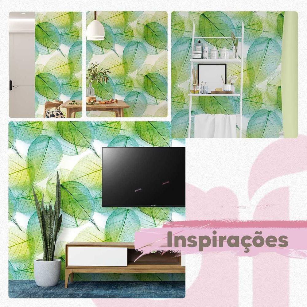 Papel De Parede Adesivo Folha De Esqueleto Verde Sala 3M