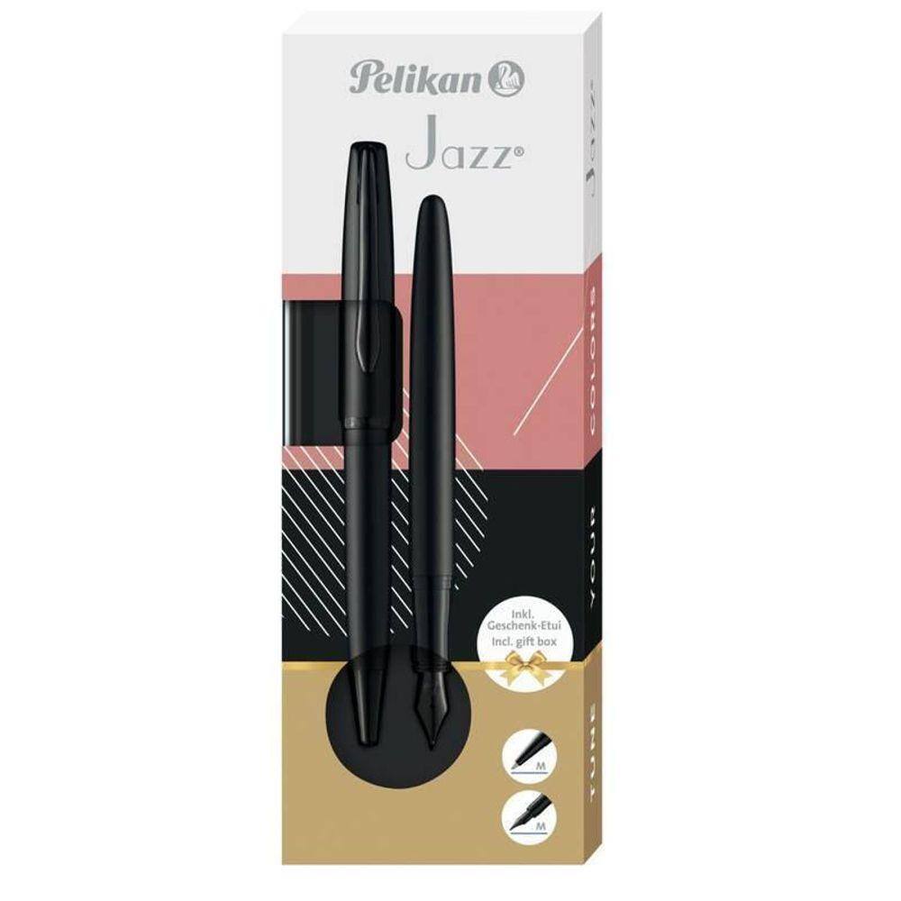 Conjunto Pelikan Tinteiro + Esfero Jazz Carbon Preto Fosco