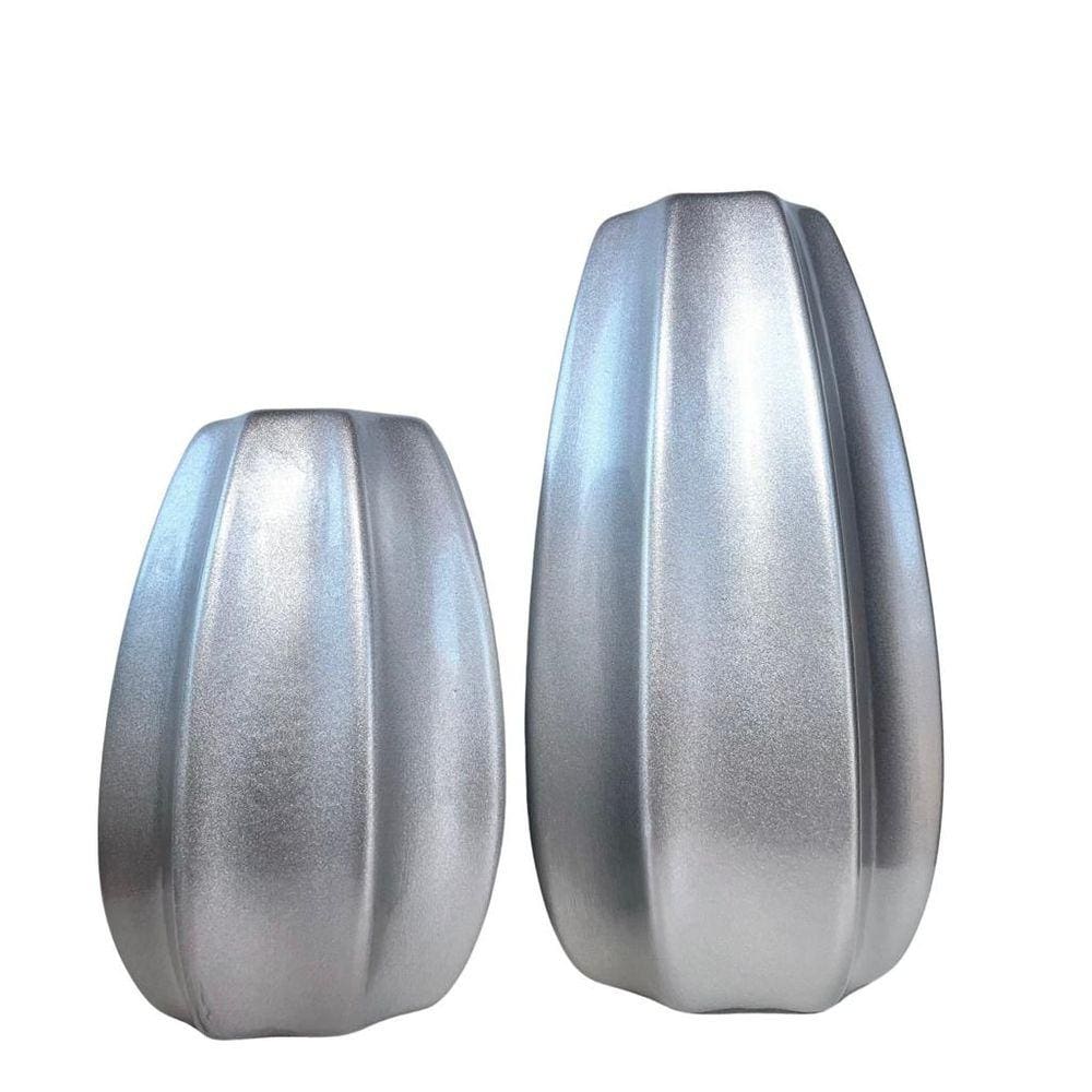 Dupla vaso centro de mesa grande médio alto relevo prata