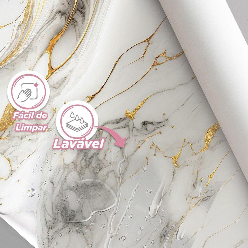 Papel De Parede Painel 3D Mármore Branco Fio Dourado 2M