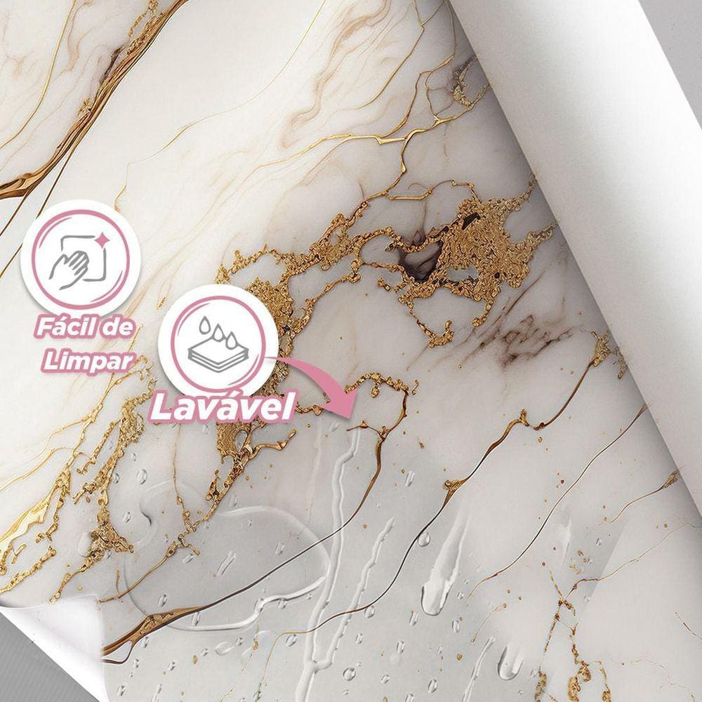 Papel De Parede Painel 3D Mármore Branco Brilho Viníl 2,5M