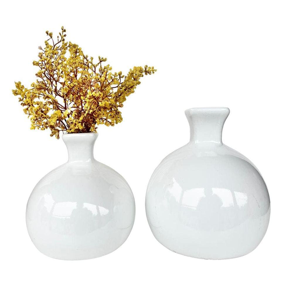 Dupla vaso bola branco de cerâmica liso moderno decorativo