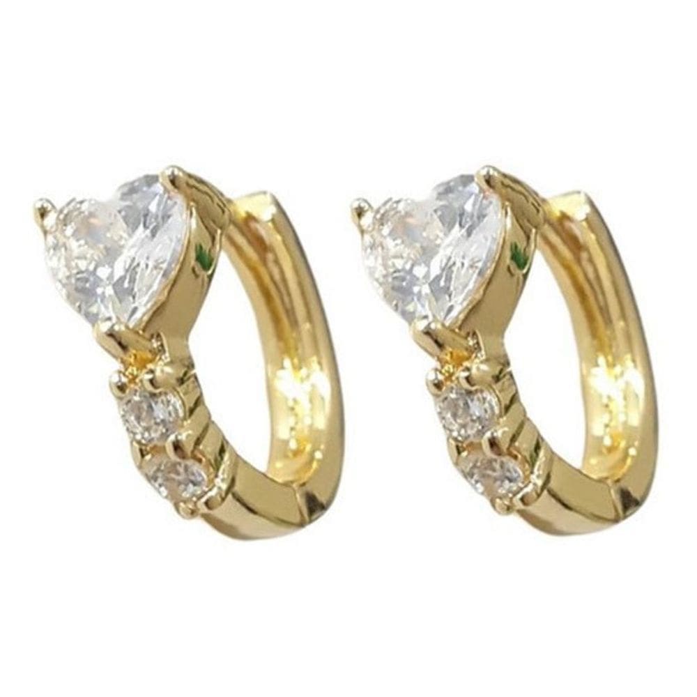 Brinco Argola Zirconia Coração Folheado - Prateado