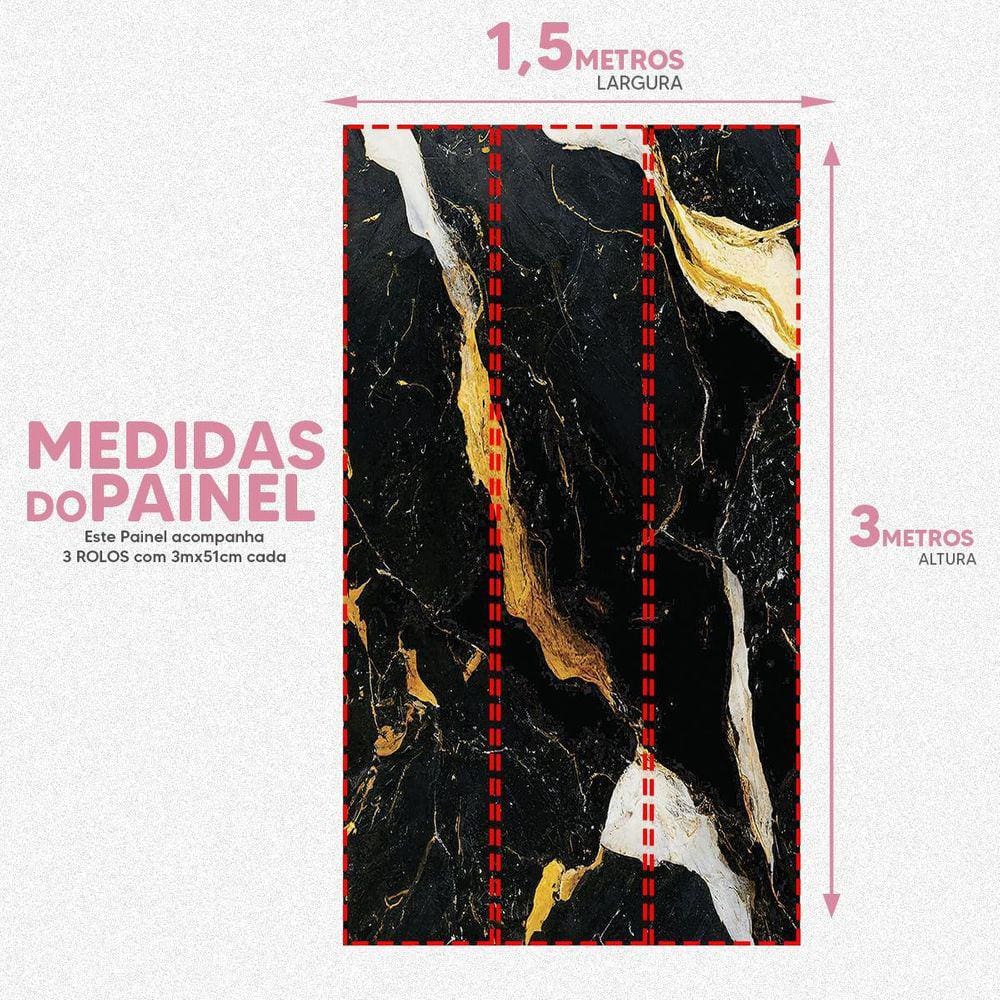 Papel De Parede Painel 3D Mármore Preto Branco Ouro 1,5M