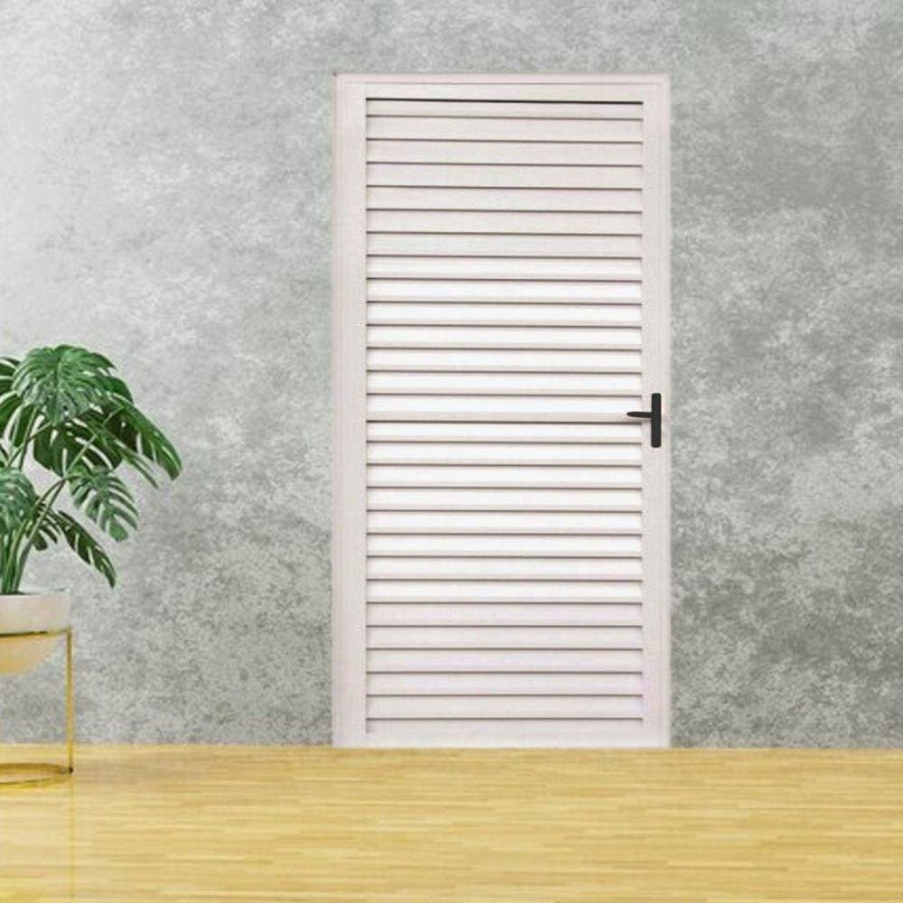 Porta Palheta de Alumínio 210 X 80cm Linha 25 Lado Esquerdo Esquadrias Bergame Branco