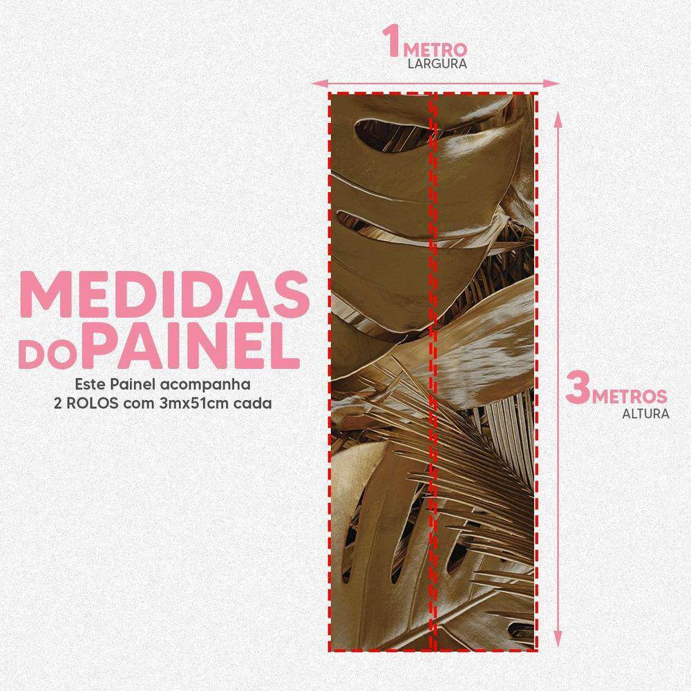 Papel De Parede Painel 3D Folhas Floresta Dourada 1M