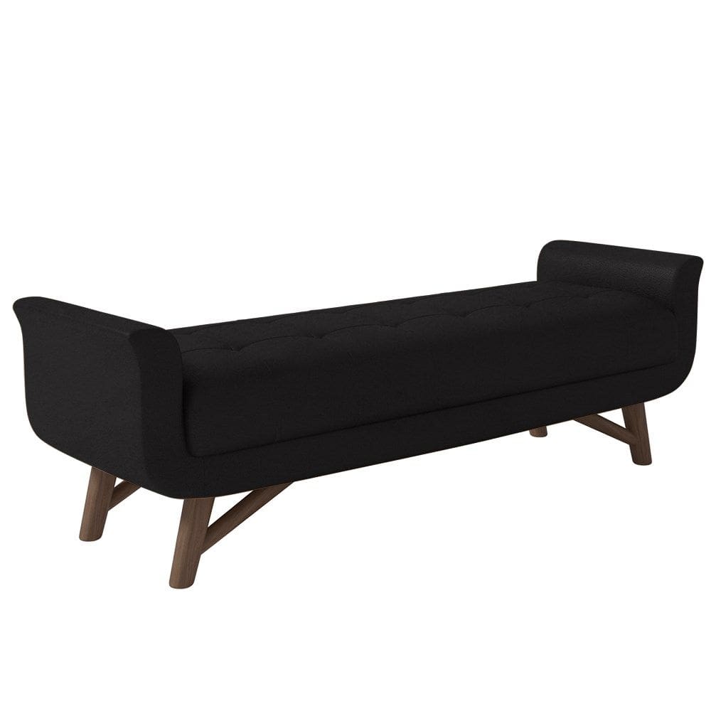 Puff Recamier Calçadeira 195cm Base Madeira Neville P02 Sintético Preto - Mpozenato