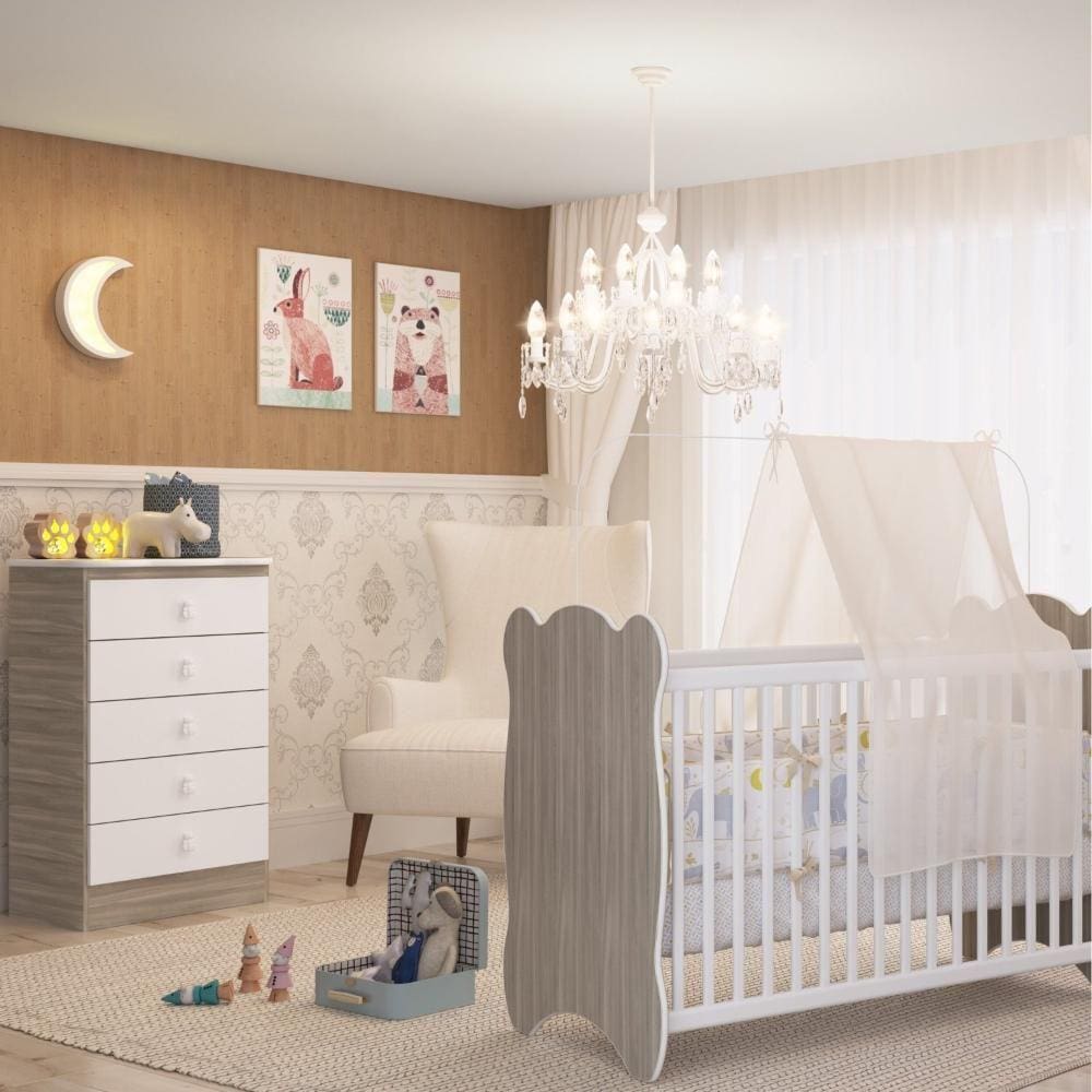 Quarto de Bebê Completo 1 Berço 1 Cômoda Pirulito Móveis Percasa Fresno/Branco