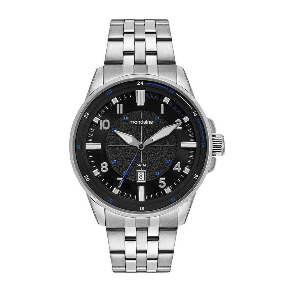 Relógio Mondaine Prata/Preto 45mm Prova d`Água