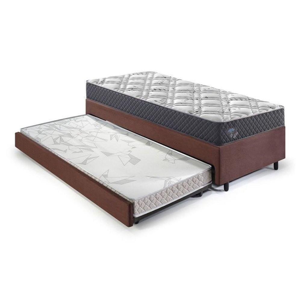 Bicama Box Solteiro com Colchão Adapto Ecoflex Molas Ensacadas Suede 88x188cm Marrom