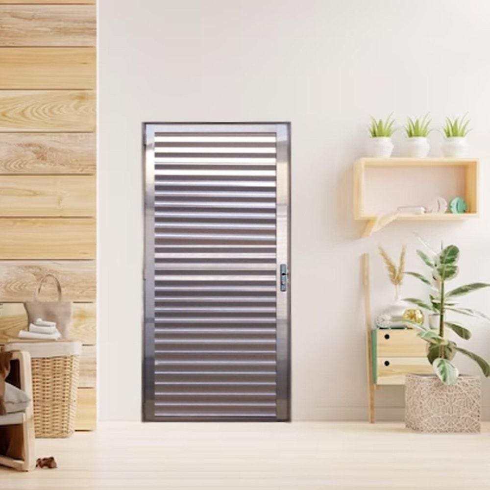 Porta Palheta de Alumínio 210 X 70cm Linha 25 Lado Direito Esquadrias Bergame Brilhante