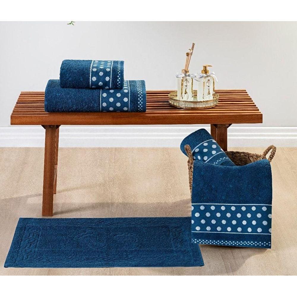 Toalhas de Banho Poá 5 Peças Algodão Azul