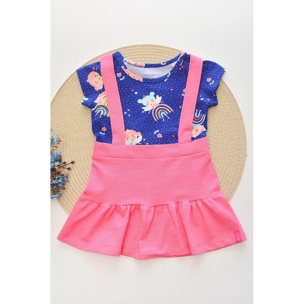 Vestido Menina Bebê Algodão Rosa e Azul Royal Elian