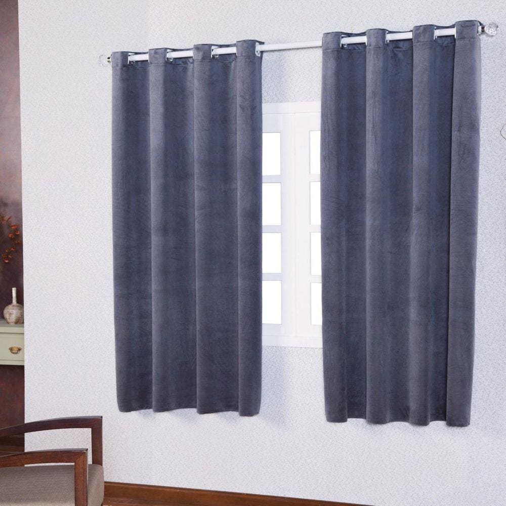 Cortina 200X170 Sala De Estar Tecido Suede - Cinza