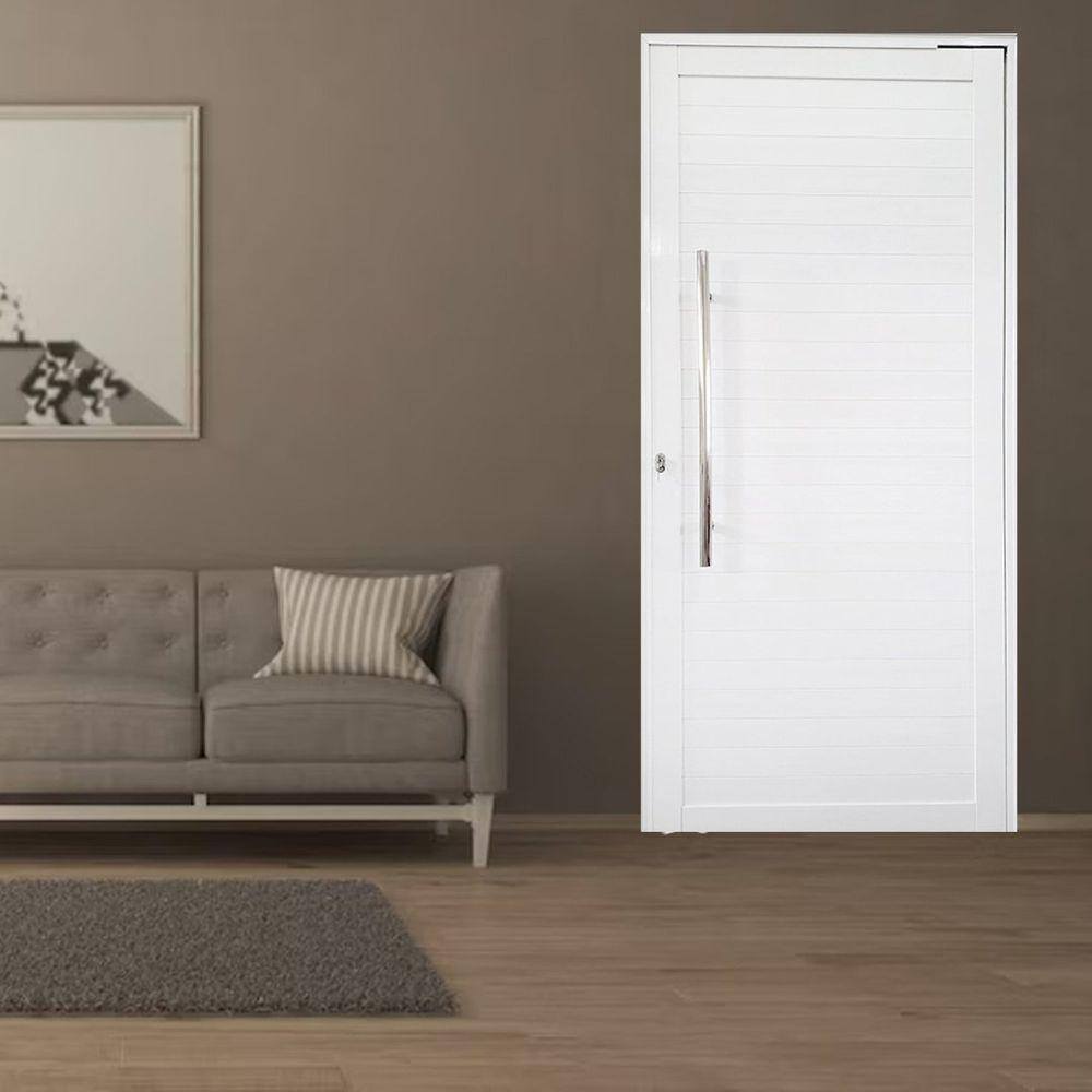 Porta Pivotante de Alumínio 210 x 100cm com Puxador Linha 30 Esquerda Esquadrias Bergame Branco