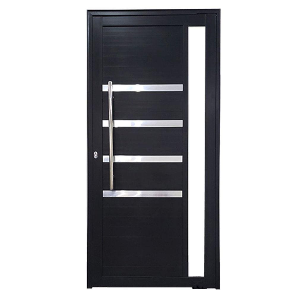 Porta Pivotante de Alumínio 210 x 100cm com Friso e Visor 30 Direita Esquadrias Bergame Preto