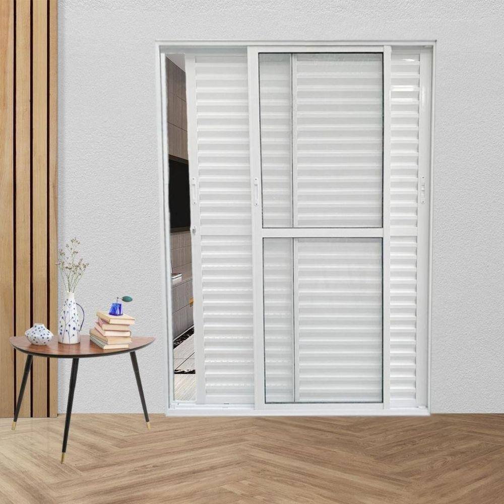 Porta Balcão de Alumínio 3 Folhas Móveis 210 x 160cm com Fechadura Linha 25 Esquadrias Bergame Branco