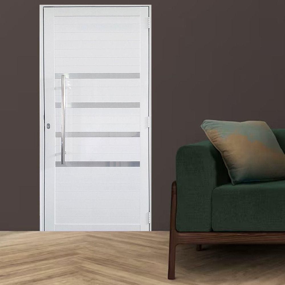 Porta Lambril de Alumínio 210 x 80cm com Puxador e Friso Linha 30 Lado Direito Branco