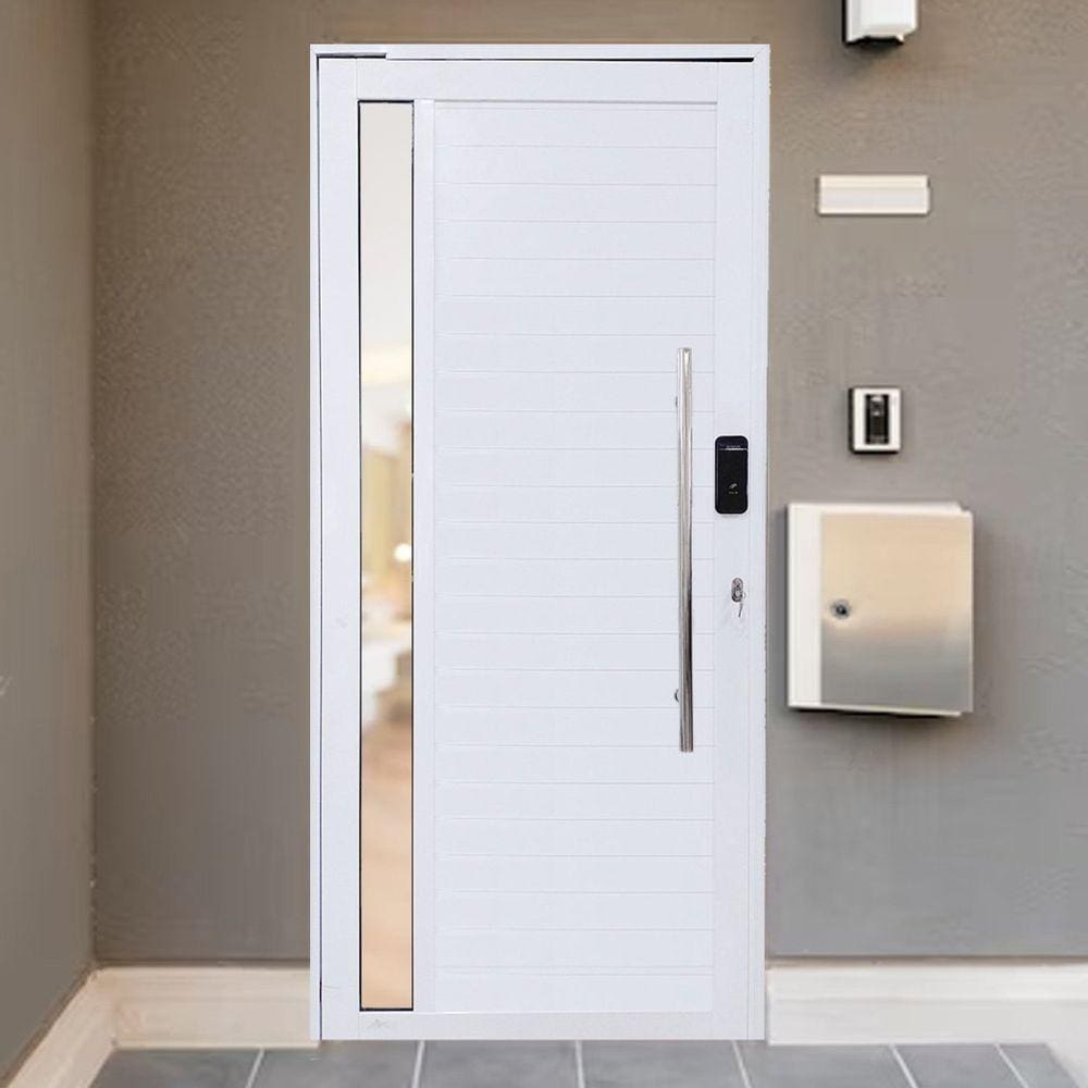 Porta Pivotante de Alumínio 210 x 120cm com Visor e Fechadura Digital Linha 30 Direita Branco