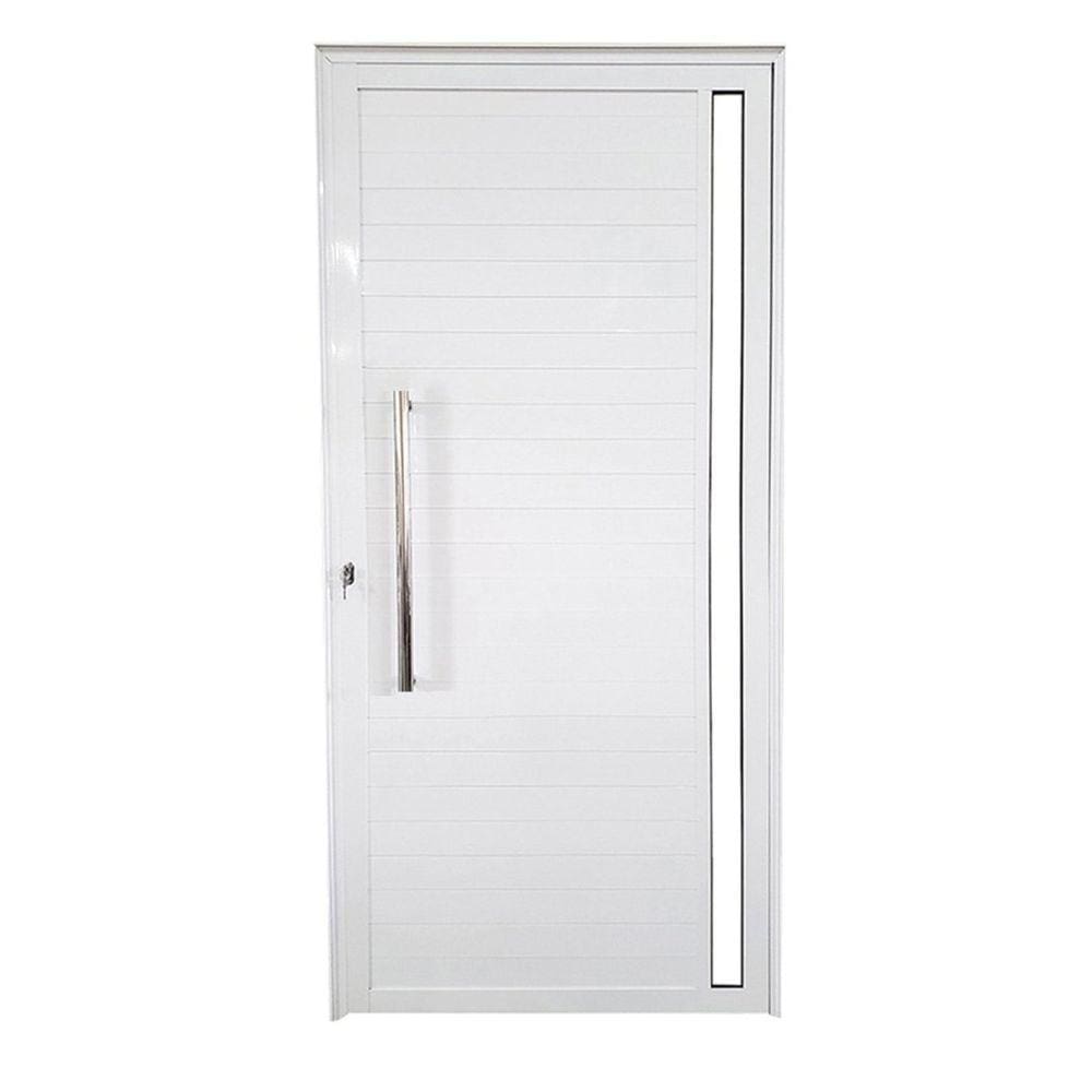 Porta Lambril de Alumínio Direita 210 x 90cm com Visor Linha Veneza Esquadrias Bergame Branco