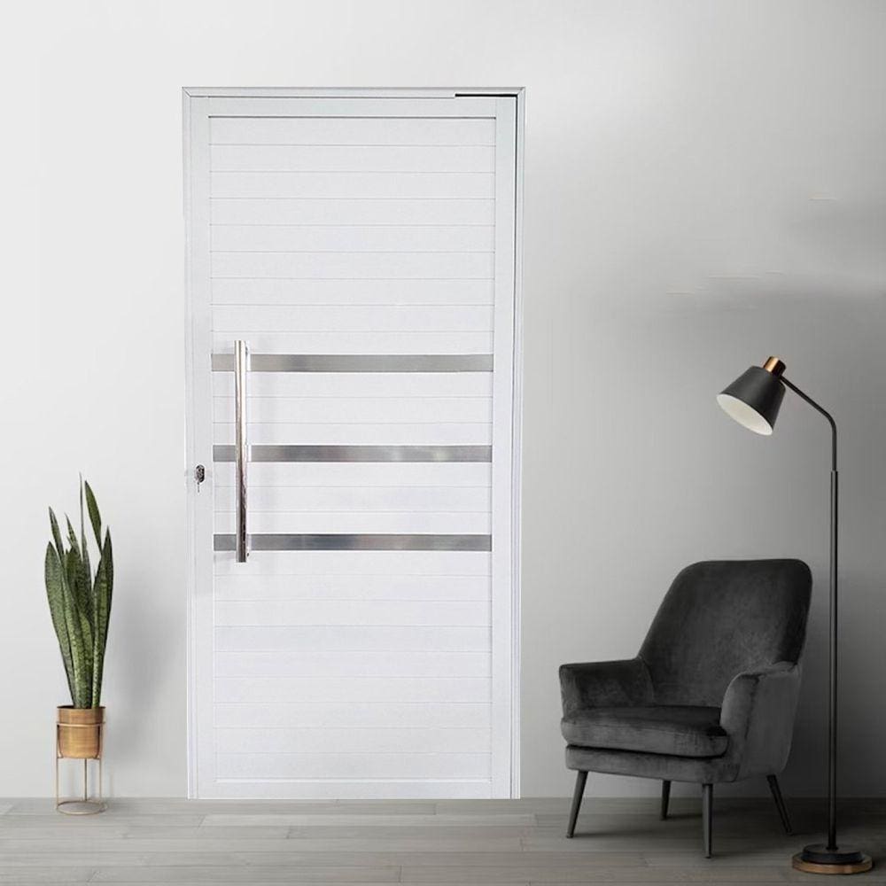 Porta Pivotante de Alumínio 210 x 120cm com Puxador e Friso Veneza Esquadrias Bergame Branco