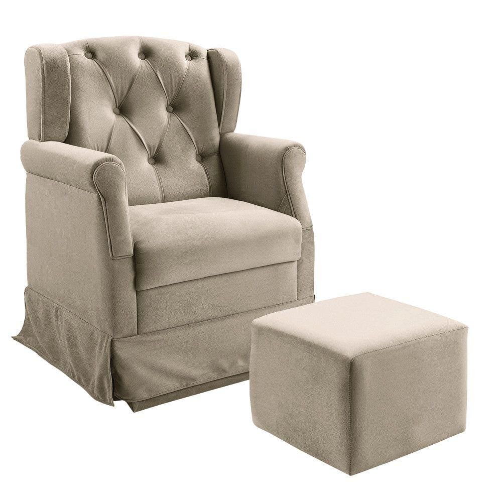 Poltrona Cadeira de Amamentação Ternura Balanço e Puff Suede Bege Speciale Home