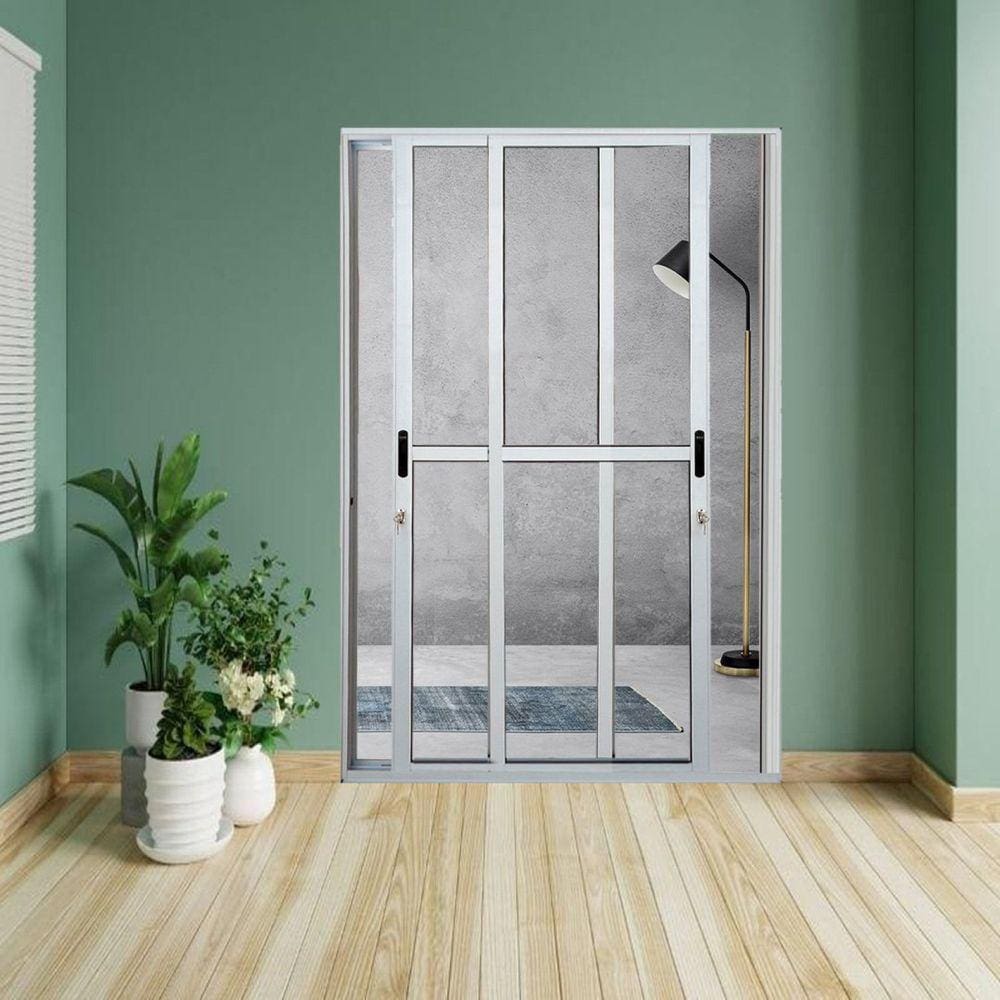 Porta Sacada de Alumínio 2 Folhas Móveis 210 x 120cm com Fechadura Linha 25 Branco
