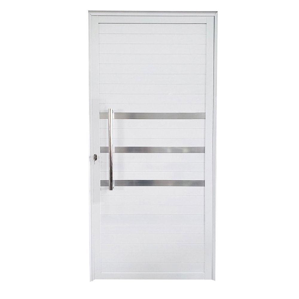 Porta Lambril de Alumínio Direita 210 x 80cm com Friso Linha Veneza Esquadrias Bergame Branco