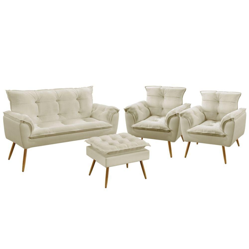 Namoradeira e 2 Poltronas Beta com Puff Lunar Sued Aradecor