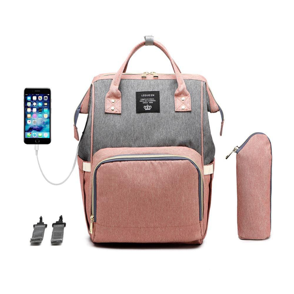 Mochila térmica USB impermeável moderna grande rosa + g