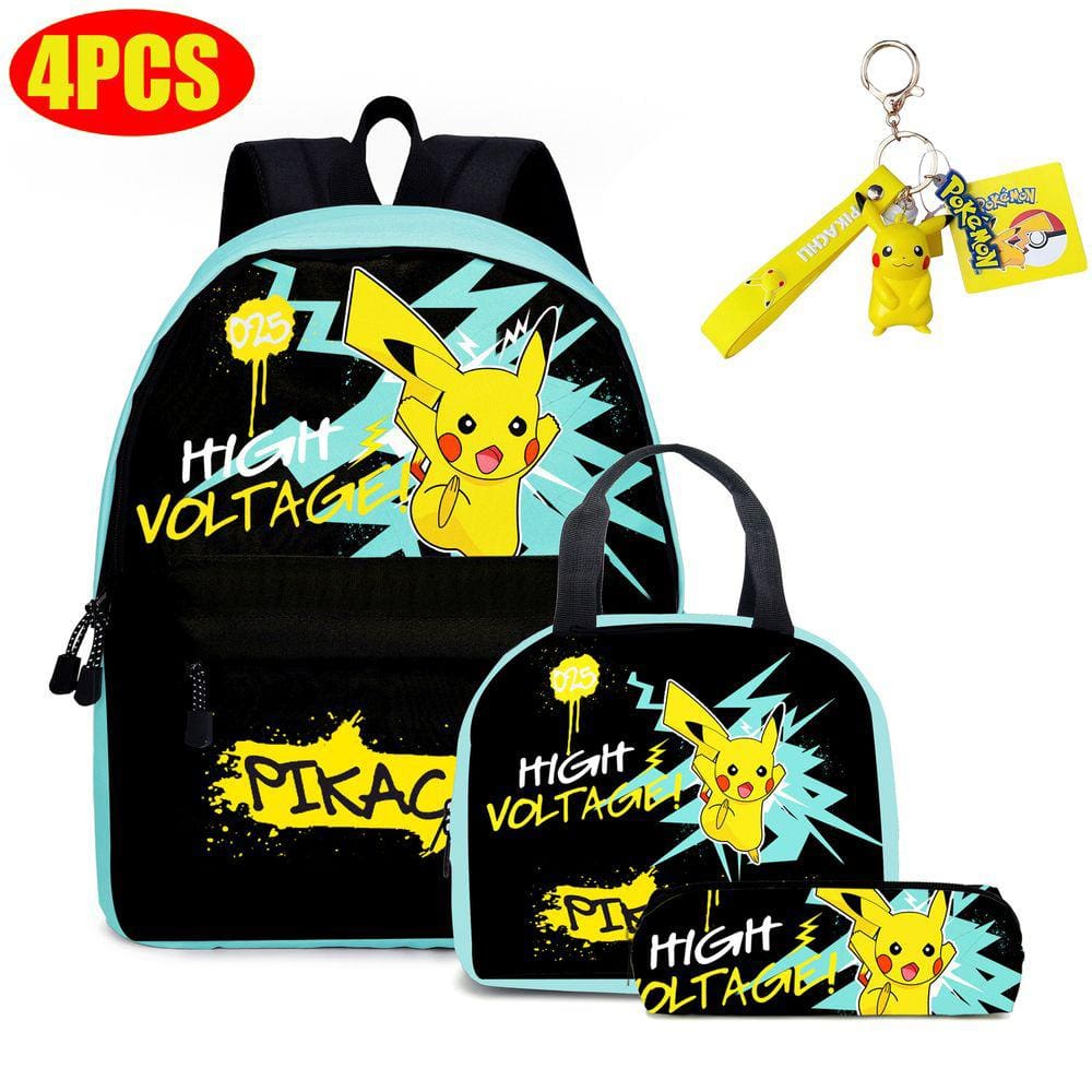 Pokemon Pikachu 4PCS escola mochila lancheira 3PCS lápis