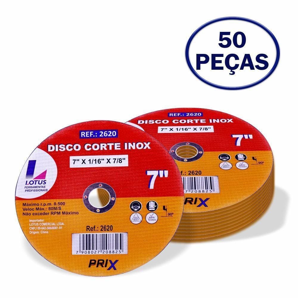 Disco Corte Inox 7 X 1/16 X 7/8 Com 50 Lotus