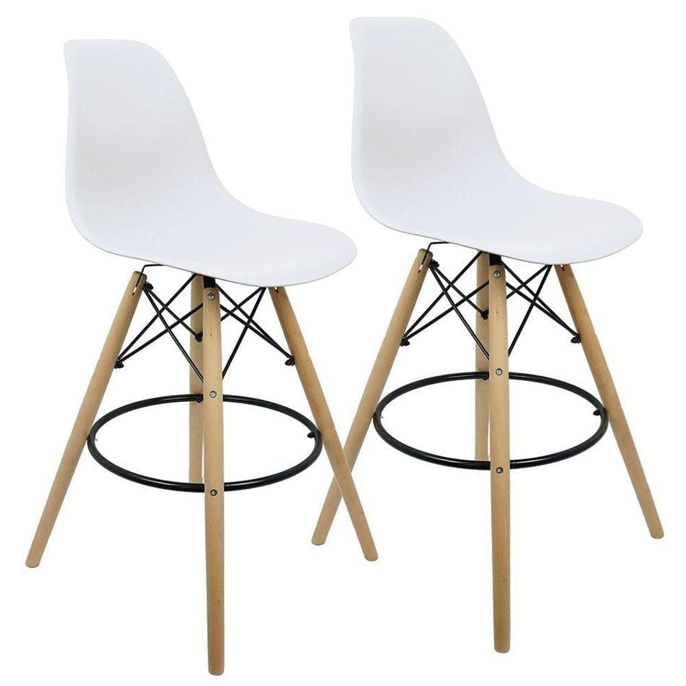 Kit 2 Banquetas Charles Eames Eiffel Wood Design Base Fixa