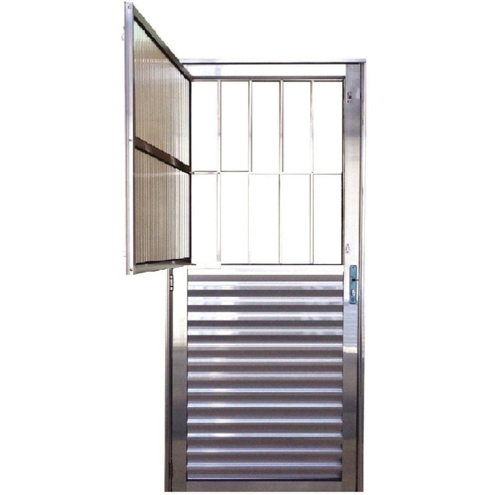 Porta Social Palheta de Alumínio 210 X 90cm Linha 25 Lado Esquerdo Esquadrias Bergame Brilhante