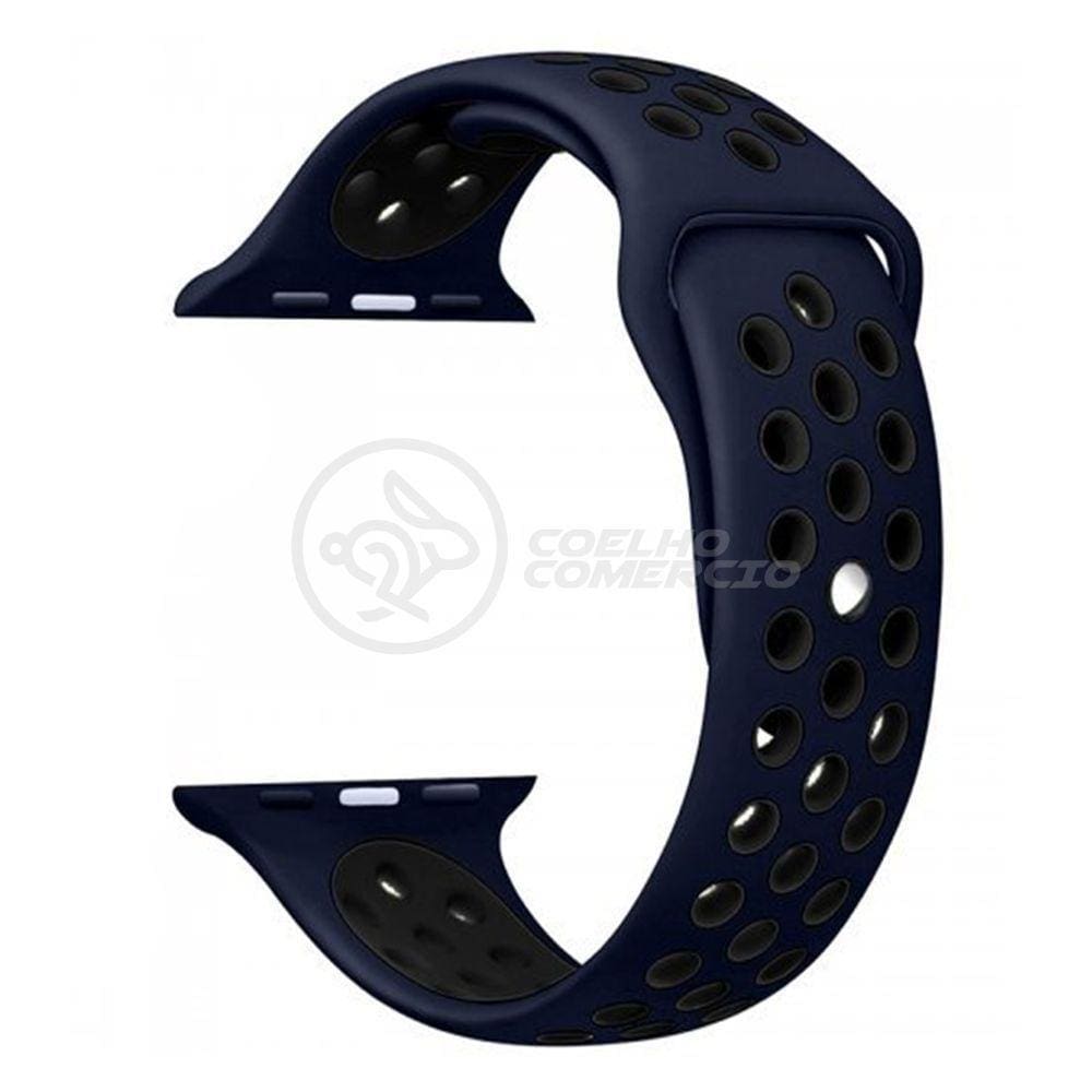 Pulseira Silicone Para Iwo Smartwatch 42mm E 44mm Sport - Azul E Preto
