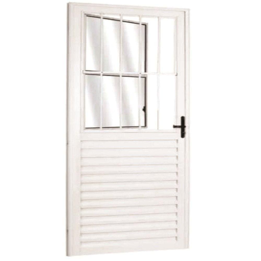Porta Social Palheta de Alumínio 210 X 90cm Linha 25 Lado Direito Esquadrias Bergame Branco