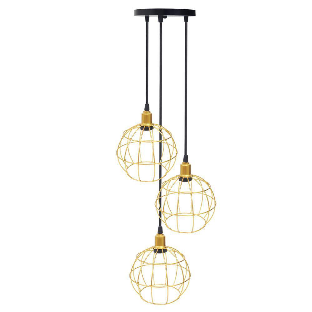 Lustre Pendente Aramado Triplo Globo Cabo Regulável Luminária Agp Ilumini Retro